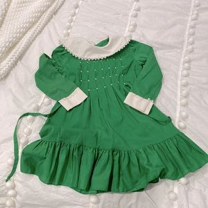 Polly Flinders hand smocked dress vintage Green